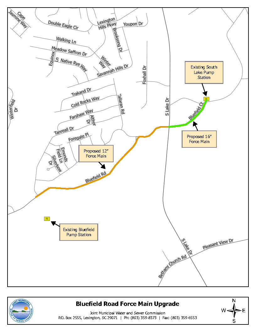 Map showing location of proposed force main